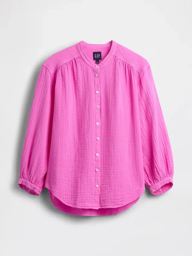 Oversized katoenen gaasoverhemd zonder kraag