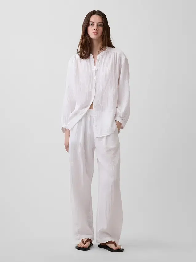 Oversized katoenen gaasoverhemd zonder kraag