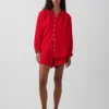 Oversized katoenen gaasoverhemd zonder kraag