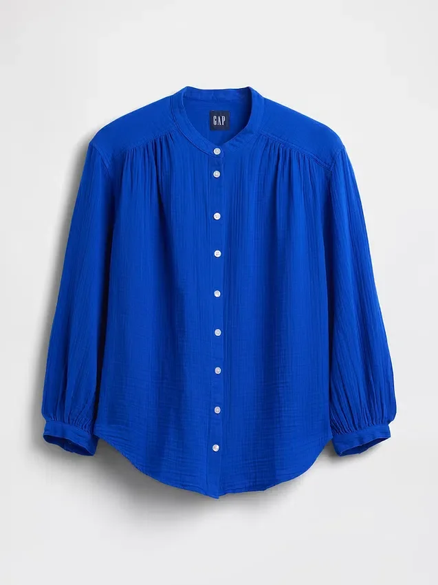 Oversized katoenen gaasoverhemd zonder kraag