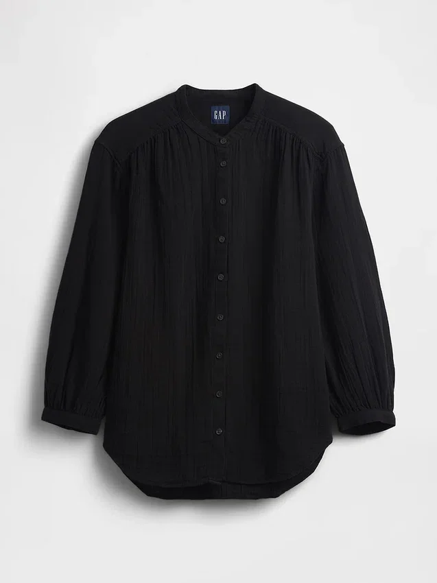 Oversized katoenen gaasoverhemd zonder kraag