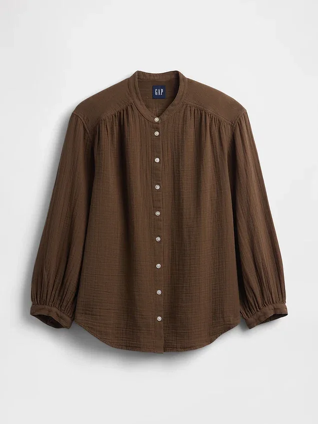 Oversized katoenen gaasoverhemd zonder kraag