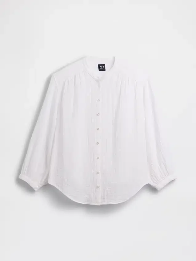 Oversized katoenen gaasoverhemd zonder kraag