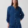 Oversized kraagloos overhemd van katoenen gaasdenim