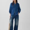Oversized kraagloos overhemd van katoenen gaasdenim