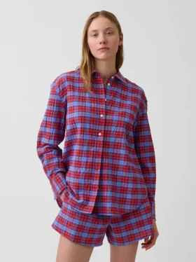 Oversized overhemd met seersucker-ruitmotief