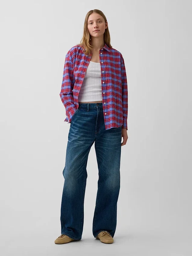 Oversized overhemd met seersucker-ruitmotief