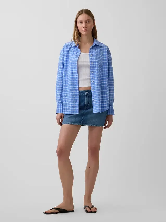 Oversized overhemd met seersucker-ruitmotief