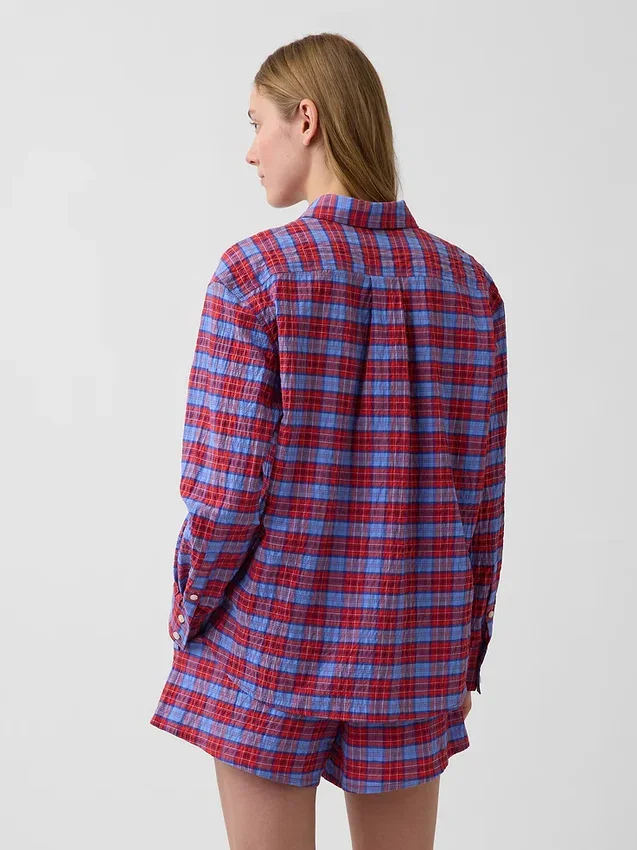 Oversized overhemd met seersucker-ruitmotief