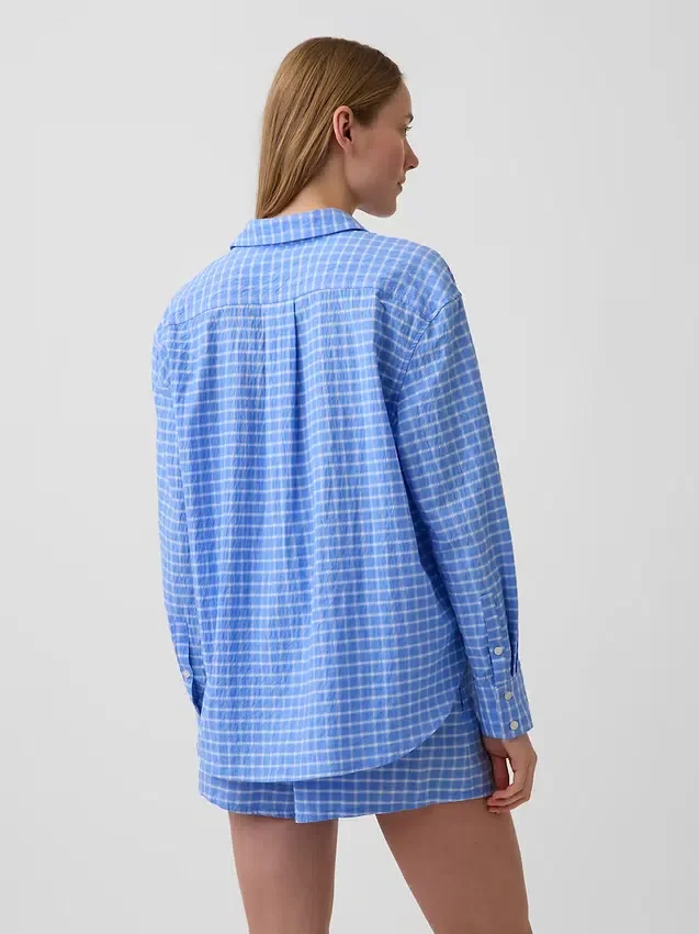 Oversized overhemd met seersucker-ruitmotief