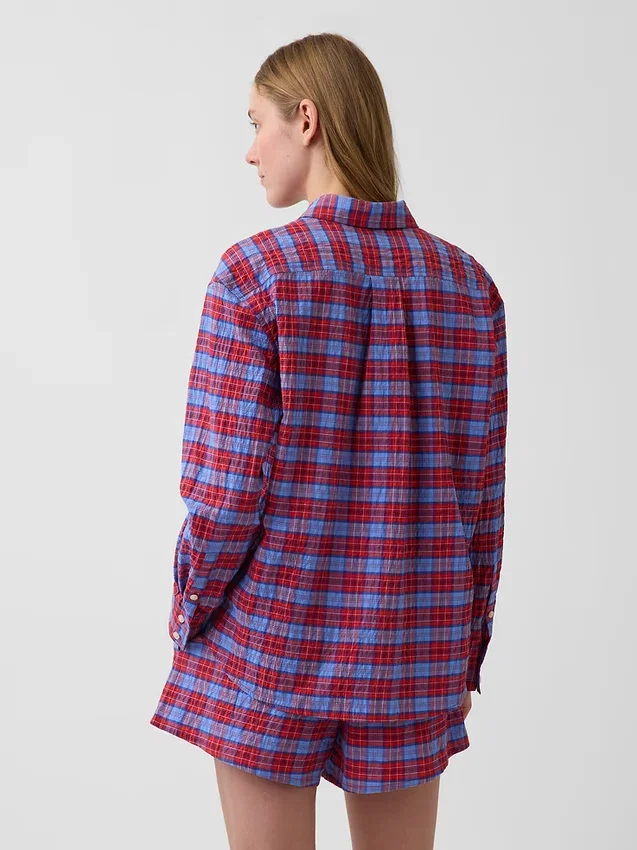 Oversized overhemd met seersucker-ruitmotief
