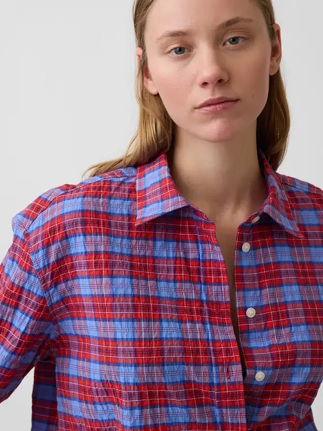 Oversized overhemd met seersucker-ruitmotief