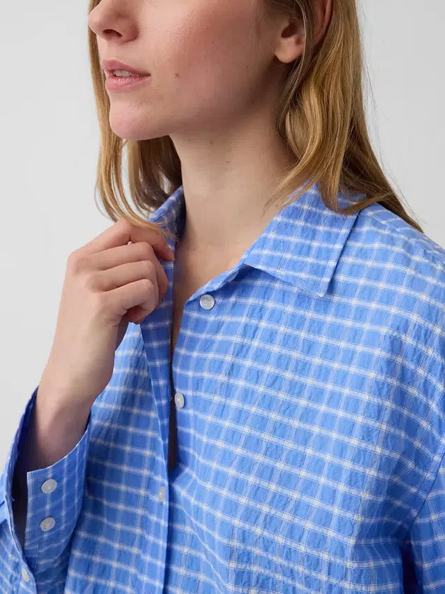 Oversized overhemd met seersucker-ruitmotief