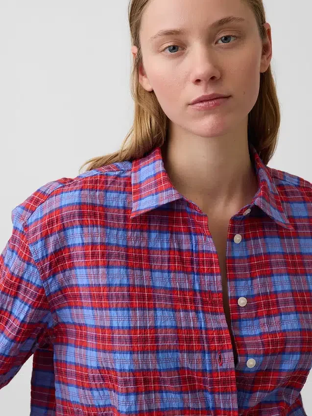 Oversized overhemd met seersucker-ruitmotief