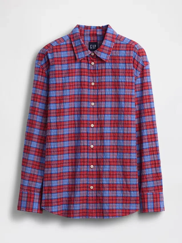 Oversized overhemd met seersucker-ruitmotief