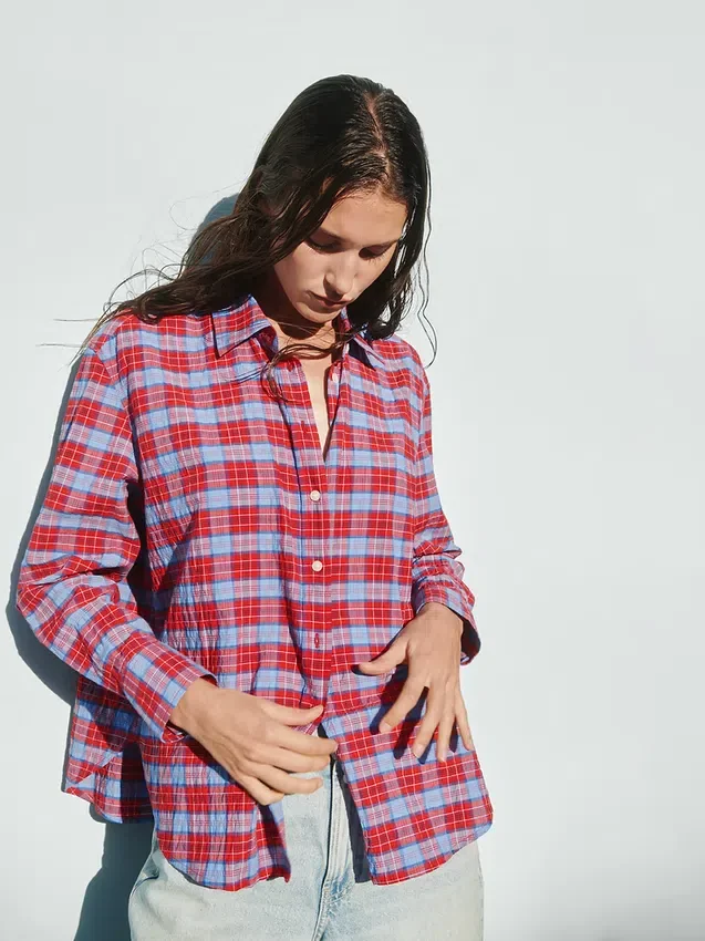 Oversized overhemd met seersucker-ruitmotief