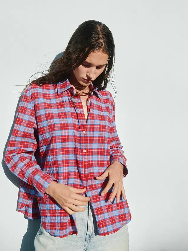 Oversized overhemd met seersucker-ruitmotief