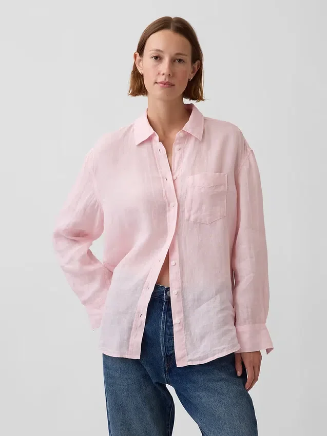 Oversized overhemd van 100% linnen