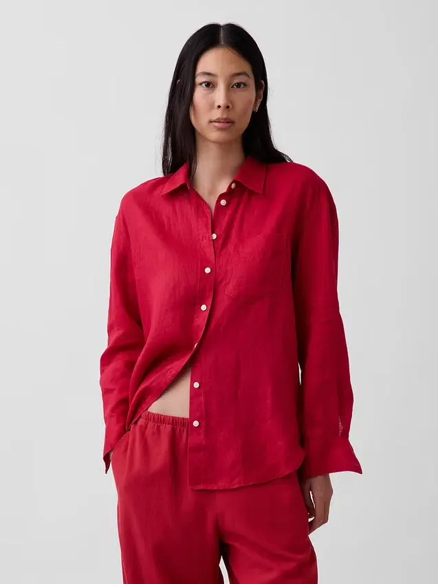 Oversized overhemd van 100% linnen