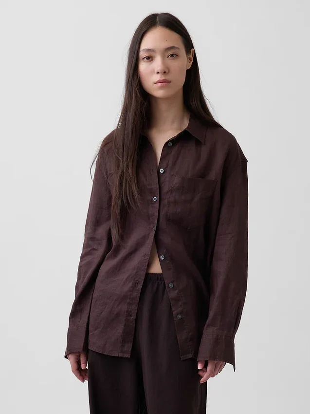 Oversized overhemd van 100% linnen