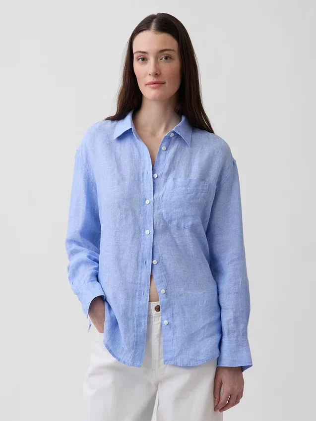 Oversized overhemd van 100% linnen
