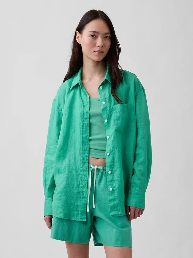 Oversized overhemd van 100% linnen