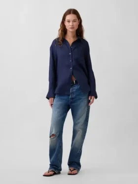 Oversized overhemd van 100% linnen