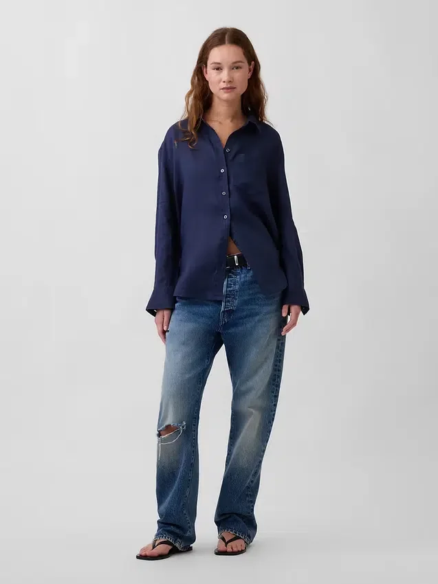Oversized overhemd van 100% linnen