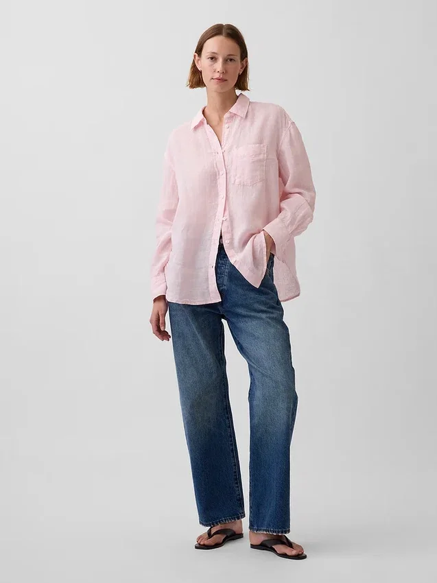 Oversized overhemd van 100% linnen