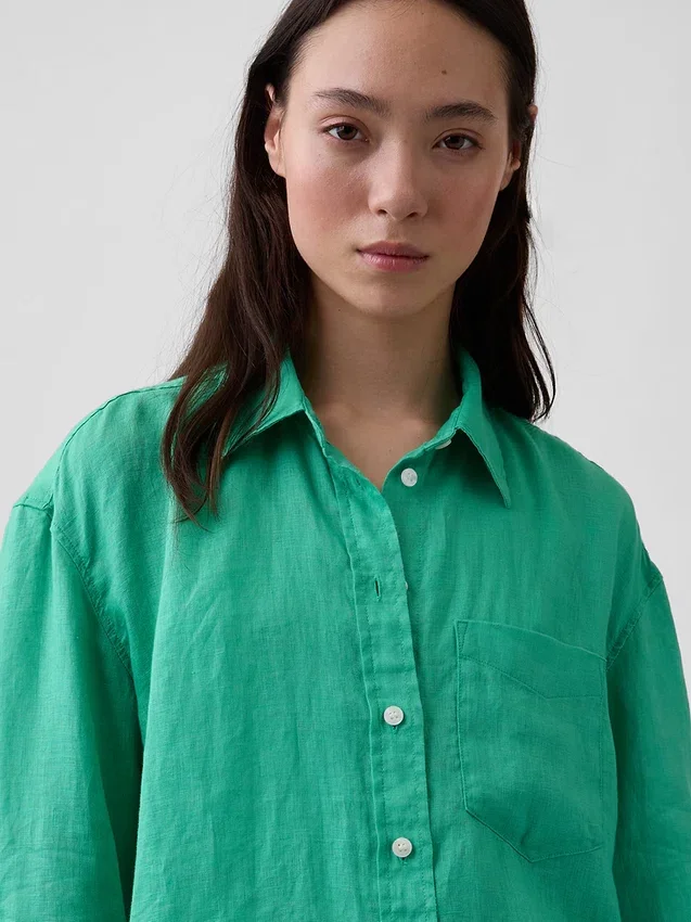 Oversized overhemd van 100% linnen