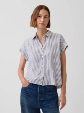 Oversized overhemd van linnenmix