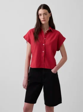 Oversized overhemd van linnenmix
