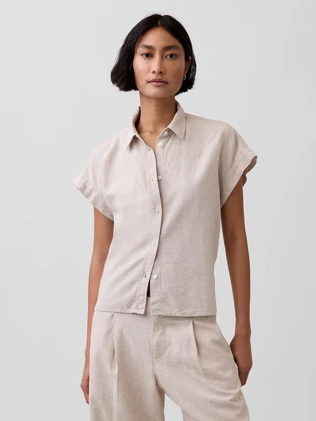 Oversized overhemd van linnenmix