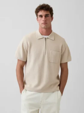 Oversized polo-trui met kwartrits en zak
