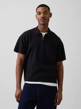 Oversized polo-trui met kwartrits en zak