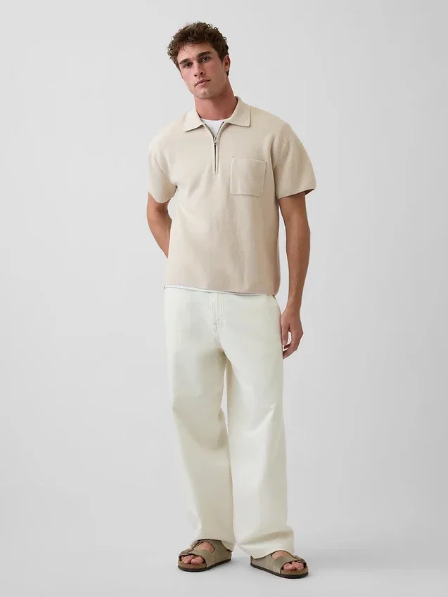 Oversized polo-trui met kwartrits en zak