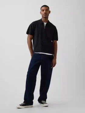 Oversized polo-trui met kwartrits en zak