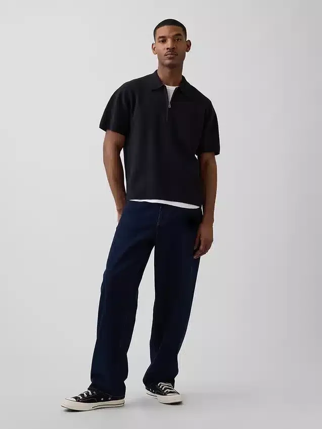Oversized polo-trui met kwartrits en zak