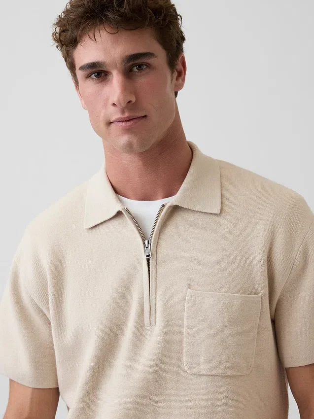 Oversized polo-trui met kwartrits en zak