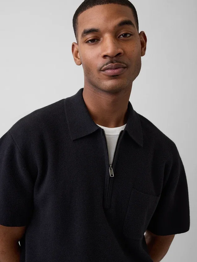 Oversized polo-trui met kwartrits en zak