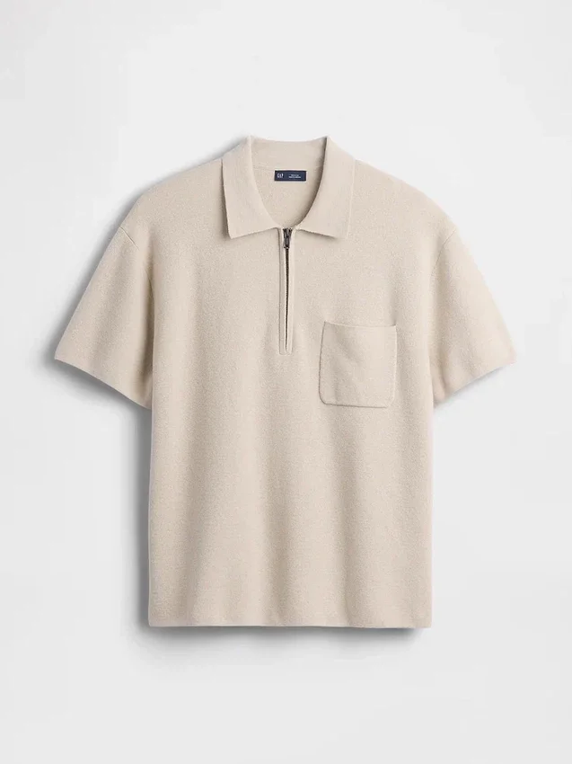 Oversized polo-trui met kwartrits en zak