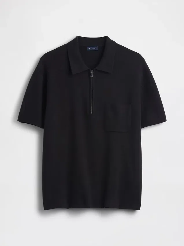 Oversized polo-trui met kwartrits en zak