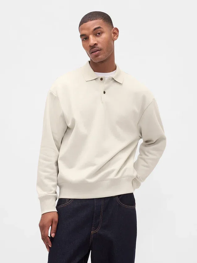Oversized polosweatshirt voor volwassenen van zwaar fleece
