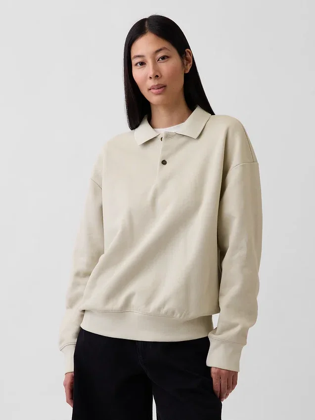 Oversized polosweatshirt voor volwassenen van zwaar fleece