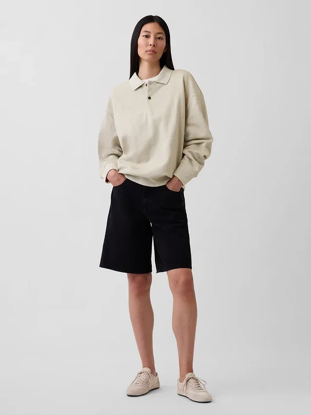 Oversized polosweatshirt voor volwassenen van zwaar fleece