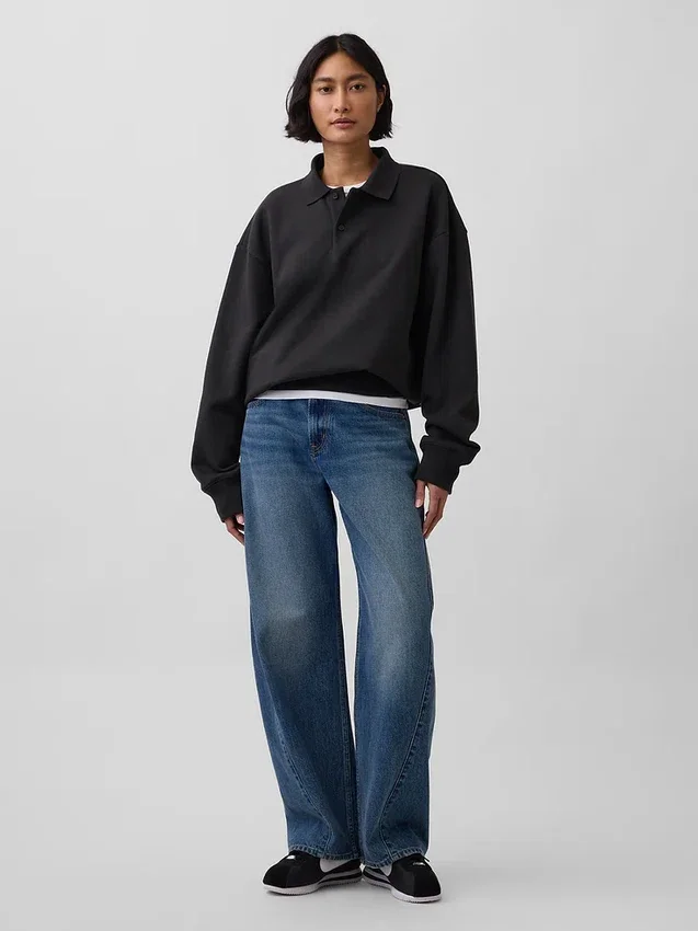 Oversized polosweatshirt voor volwassenen van zwaar fleece