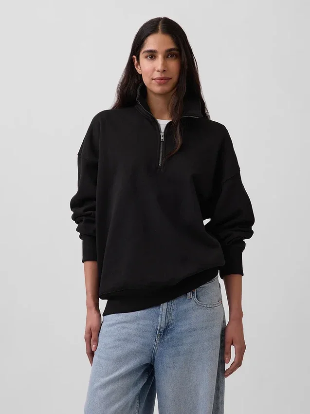 Oversized pullover met kwartrits voor volwassenen