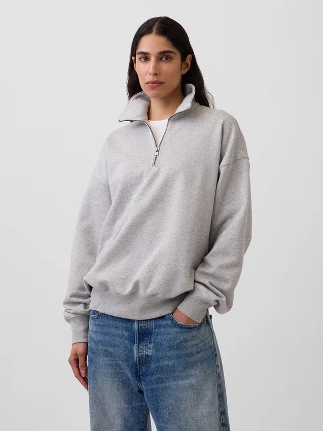 Oversized pullover met kwartrits voor volwassenen