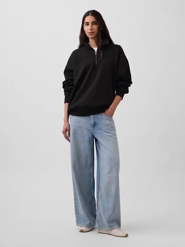 Oversized pullover met kwartrits voor volwassenen