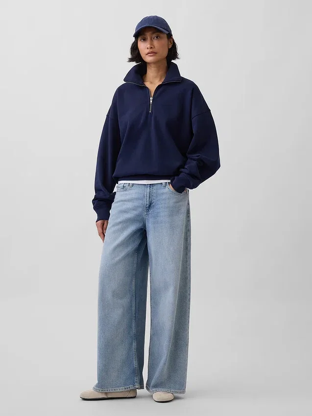 Oversized pullover met kwartrits voor volwassenen